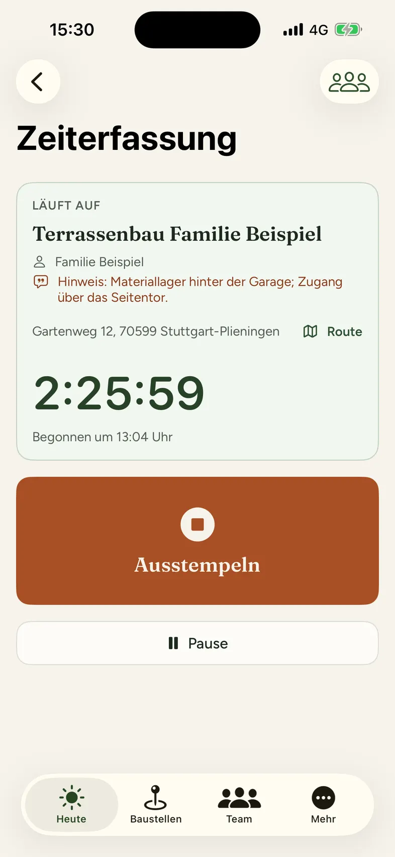 Laufende Zeiterfassung auf dem iPhone