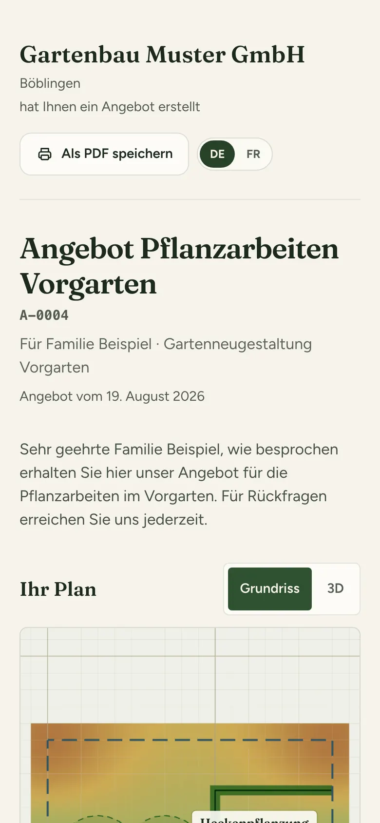 Kundenansicht eines Angebots auf dem iPhone